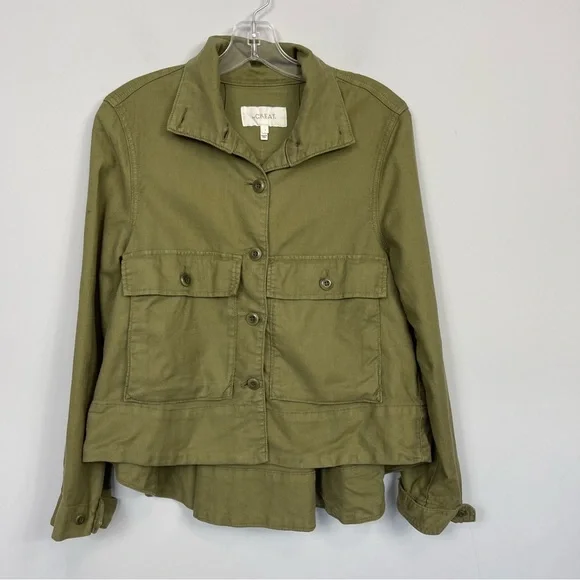 THE GREAT. The Swingy Army Jacket Military Green Utility Short High Low Coat 1 S - Picture 10 of 16